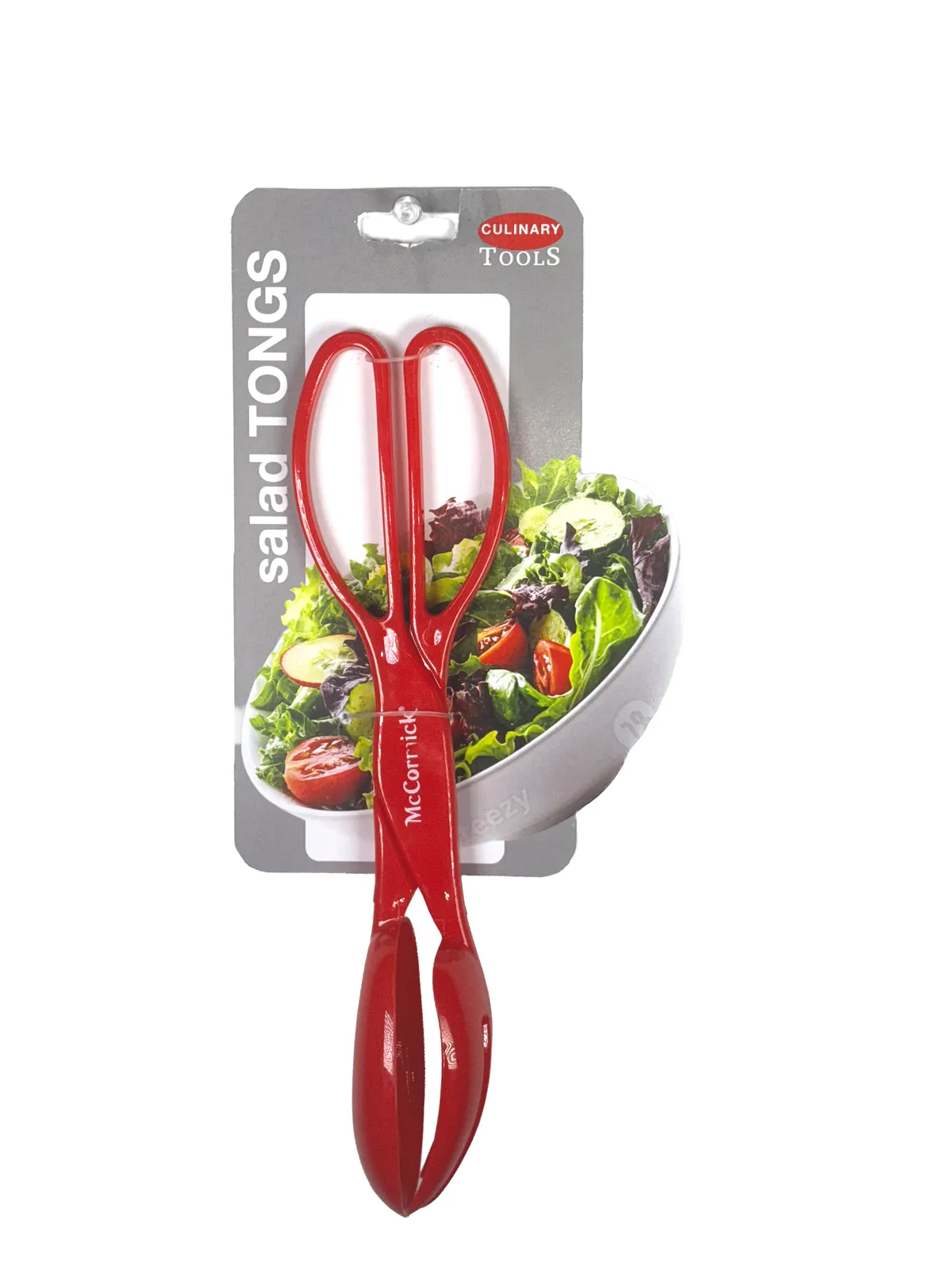 Red salad tongs in Culinary Tools blister packaging
