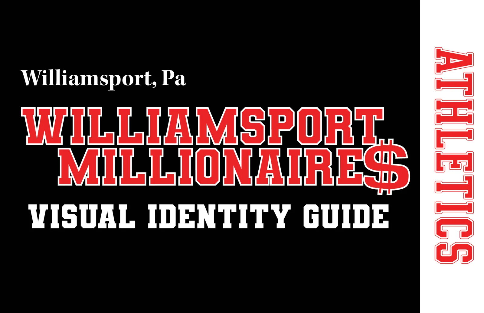 Williamsport Millionaires Athletics visual identity guide cover in red, black and white